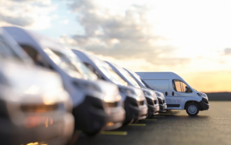 A row of commercial vehicles